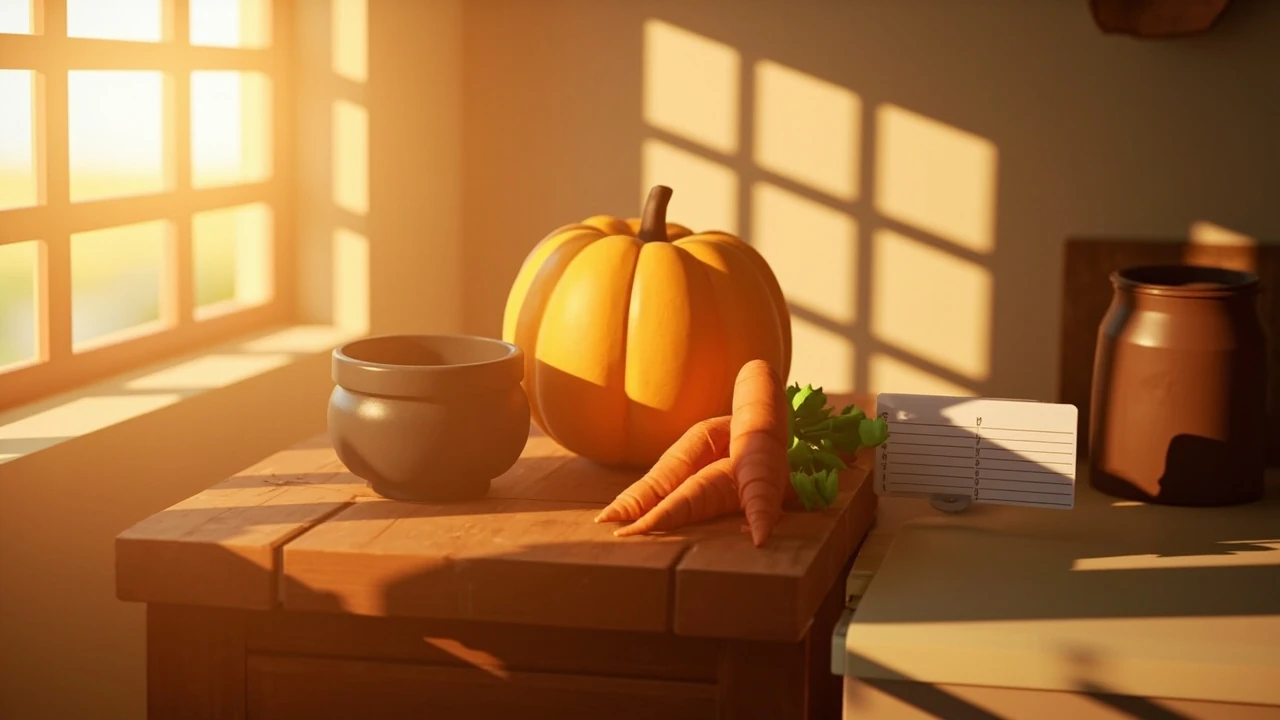 Grow a Garden cooking recipes in the Roblox kitchen with harvested crops on a wooden table